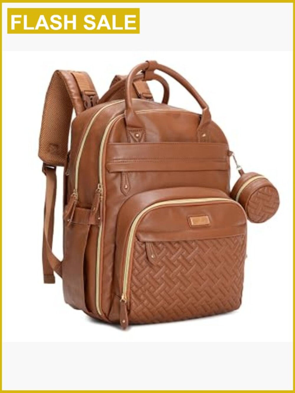 Vegan Leather Diaper Bag Backpack with Changing Pad, 26L Travel Backpack, Unisex
